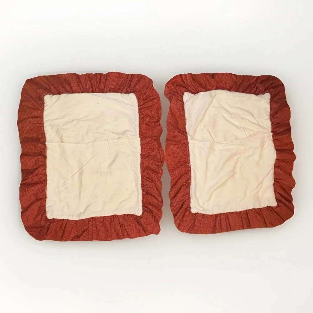 Handmade Patchwork Pillow Shams Standard Rust Cottage Farmhouse Lace Ruffle - Picture 6 of 8